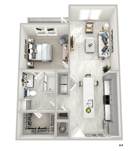 Floor plan for 1 bed, 1 bath, 783 sqft